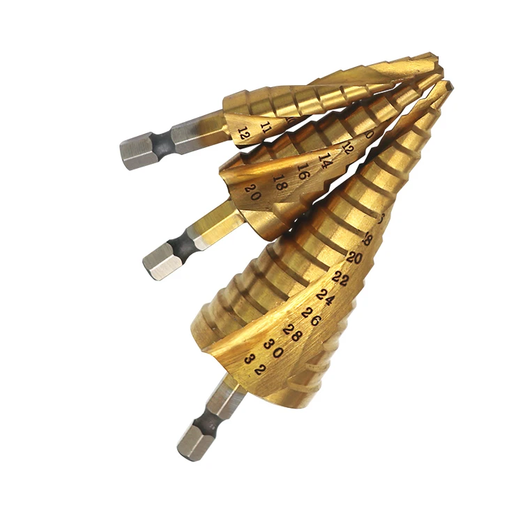 3pcs high speed steel titanium-plated drill bit 4-12mm, 4-20mm, 4-32mm spiral groove hexagonal shank step drill bit hole opener
3pcs high speed steel titanium-plated drill bit 4-12mm, 4-20mm, 4-32mm spiral groove hexagonal shank step drill bit hole opener