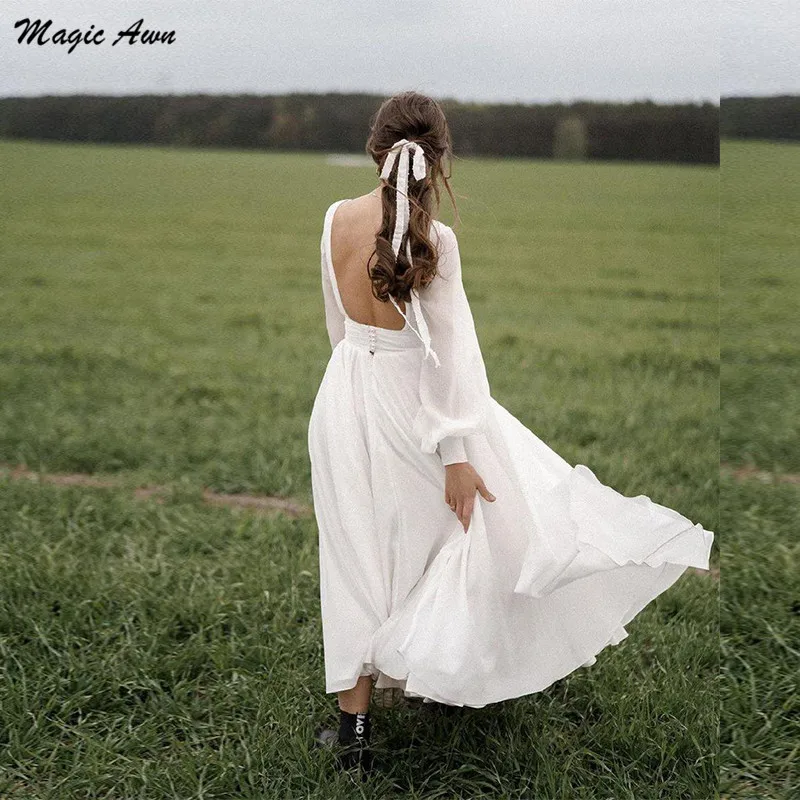 Magic Awn Beach Long Sleeves Chiffon Wedding Dresses V-Neck Open Back Country Boho Mariage Gowns Ankle Length Robe De Mariee
Magic Awn Beach Long Sleeves Chiffon Wedding Dresses V-Neck Open Back Country Boho Mariage Gowns Ankle Length Robe De Mariee