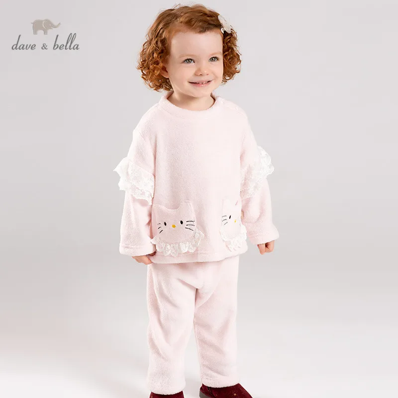 Фото DB12786 dave bella пижамный комплект для детей осенняя домашняя одежда маленьких девочек