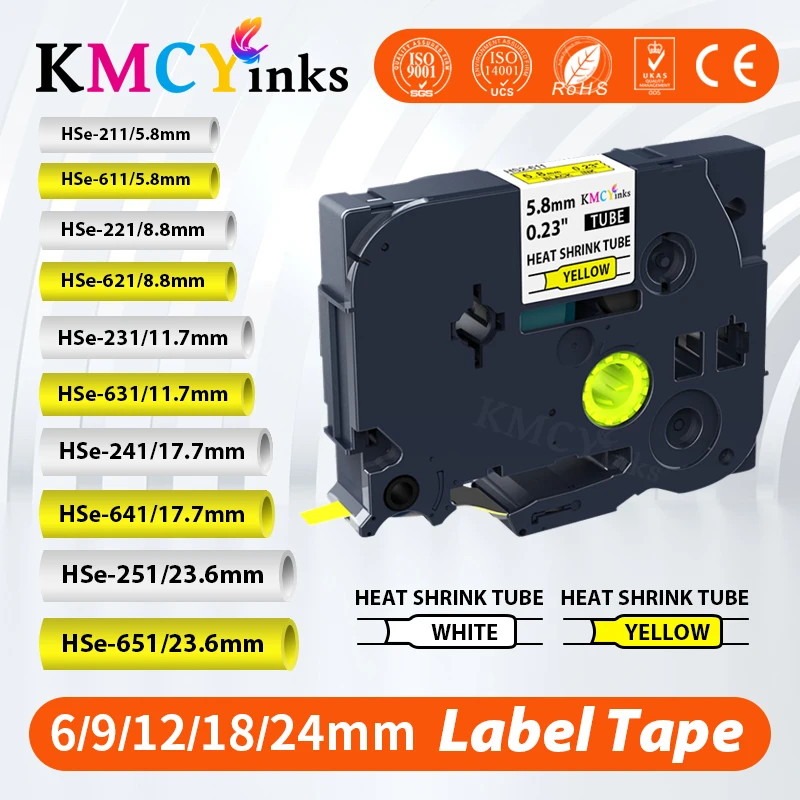 KMCYinks 1Piece Heat Shrink Tube Tape Suitable For Brother Hse-211 Hse-221 Hse-231 241 251 hse 211 221 231 631 621 For PT-H500
KMCYinks 1Piece Heat Shrink Tube Tape Suitable For Brother Hse-211 Hse-221 Hse-231 241 251 hse 211 221 231 631 621 For PT-H500