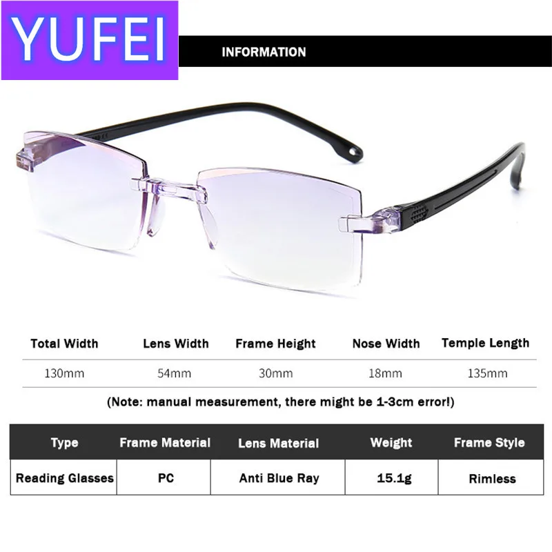 Ahora Anti Blue Ray Reading Glasses Men Women Rimless Cutting Presbyopia Eyewear for Ladies Blue Light Glasses +1.0 1.5 2.0 2.5
Ahora Anti Blue Ray Reading Glasses Men Women Rimless Cutting Presbyopia Eyewear for Ladies Blue Light Glasses +1.0 1.5 2.0 2.5