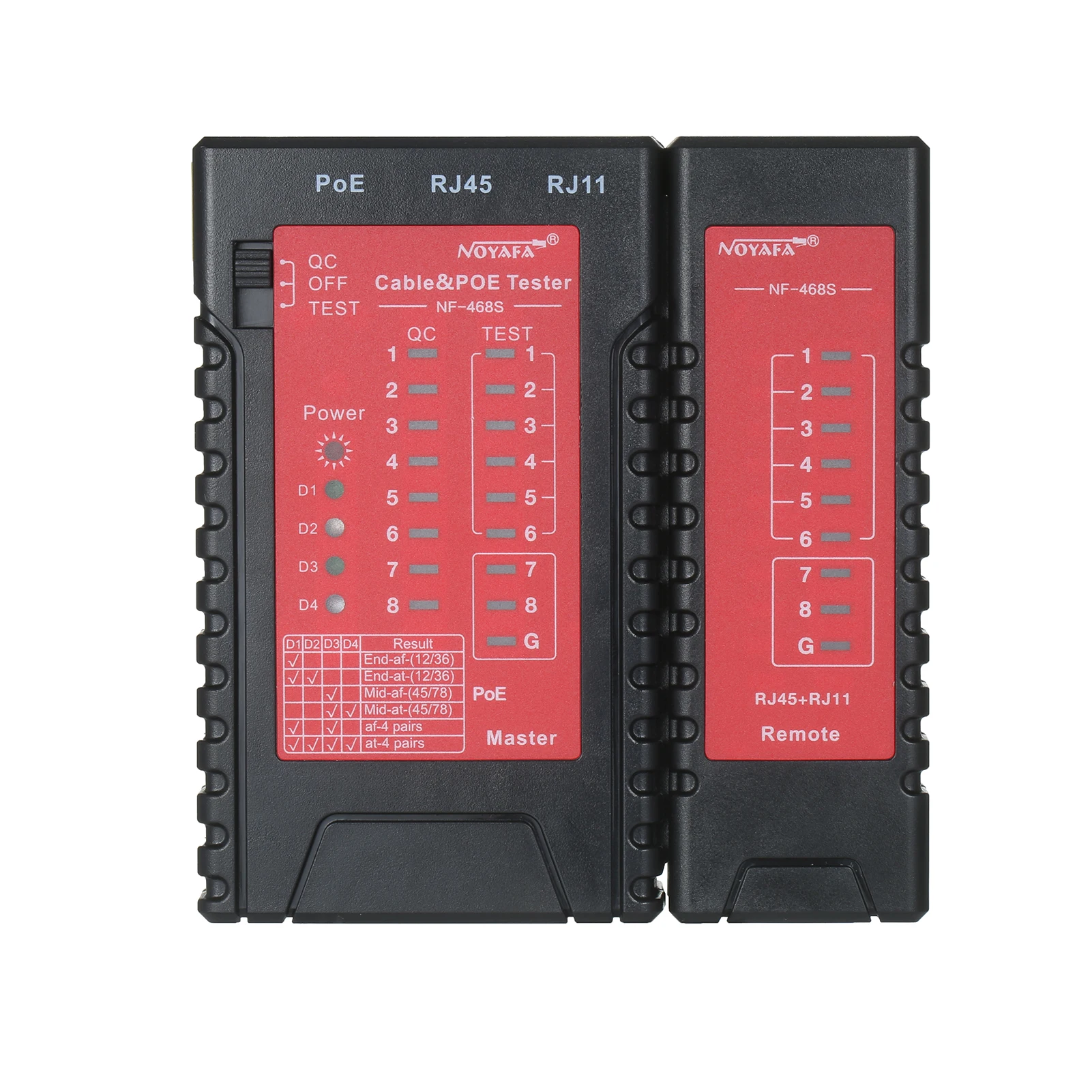 RJ45 RJ11 Network Cable & PoE Tester Telephone Line Tester Lan Ethernet Cable Tester Cat5/5e/6/6a(UTP/STP) Cat3(6P2C/6P4C/6P6C)
RJ45 RJ11 Network Cable & PoE Tester Telephone Line Tester Lan Ethernet Cable Tester Cat5/5e/6/6a(UTP/STP) Cat3(6P2C/6P4C/6P6C)
