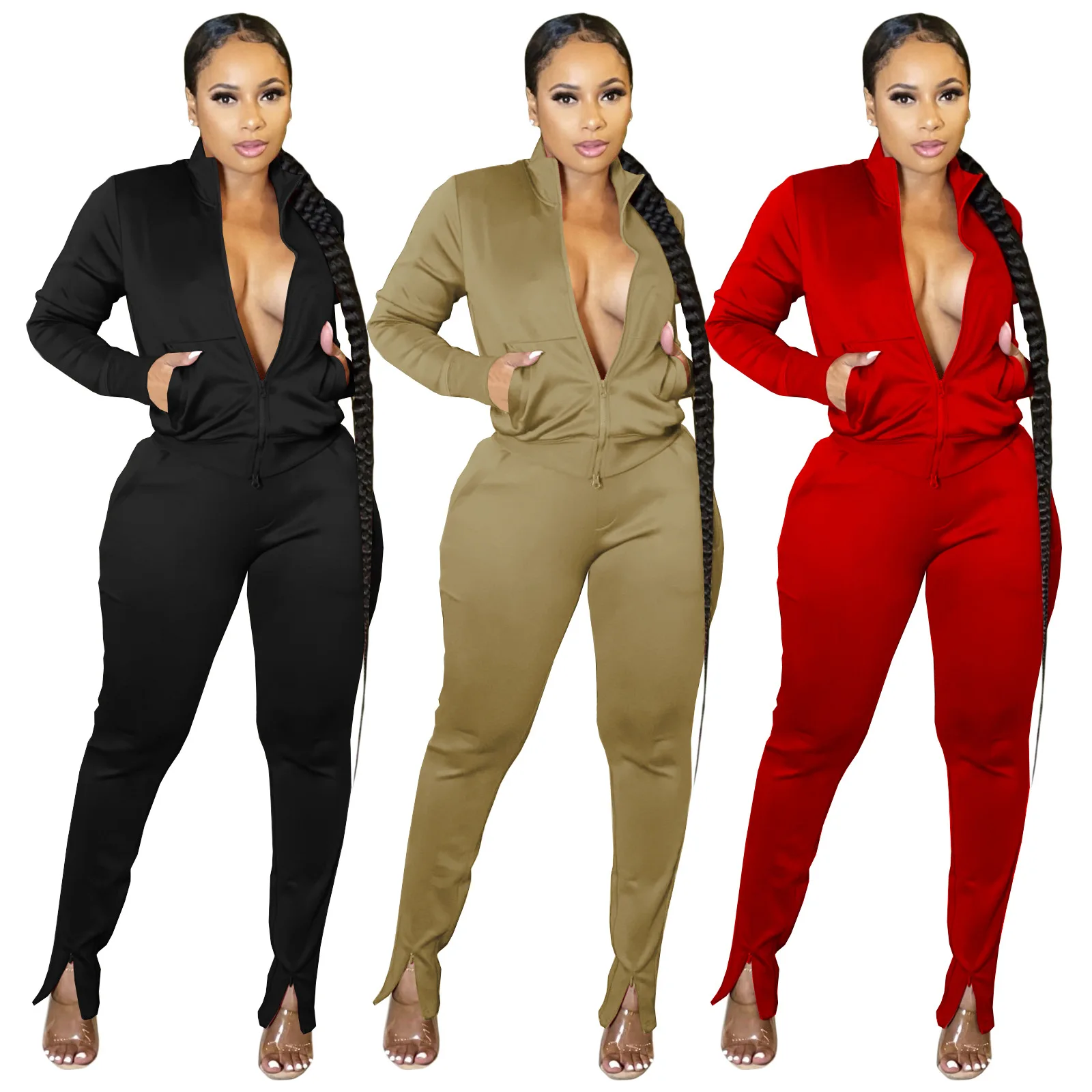 S-2xl Ladies 2 Piece Set Women Solid Color Fashion Outfits Zipper Cardigan With Pockets Fork Pants Sport Wholesale Dropshipping
S-2xl Ladies 2 Piece Set Women Solid Color Fashion Outfits Zipper Cardigan With Pockets Fork Pants Sport Wholesale Dropshipping