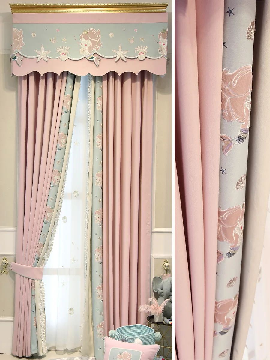 New Curtains Mermaid Lace Full Blackout Pink Girl Princess Wind Cartoon Children's Room Bedroom Bay Window
New Curtains Mermaid Lace Full Blackout Pink Girl Princess Wind Cartoon Children's Room Bedroom Bay Window