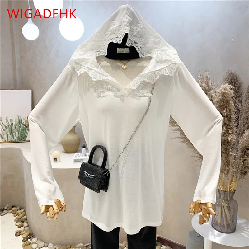 Осень/Зима 2021 футболка с длинными рукавами и кружевом в Корейском стиле с капюшоном Женская Повседневная Свободная рубашка средней длины Т...
Осень/Зима 2021 футболка с длинными рукавами и кружевом в Корейском стиле с капюшоном Женская Повседневная Свободная рубашка средней длины Т...