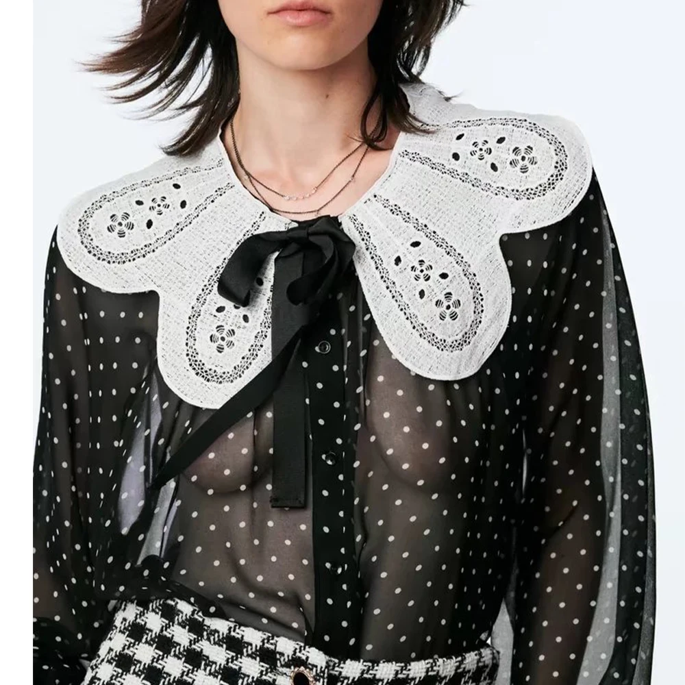 Dots Chiffon Long Sleeved Autumn Elegant Blouses And Tops doll collar translucent Women'S Shirt Clothing 2021 Female Vintage
Dots Chiffon Long Sleeved Autumn Elegant Blouses And Tops doll collar translucent Women'S Shirt Clothing 2021 Female Vintage