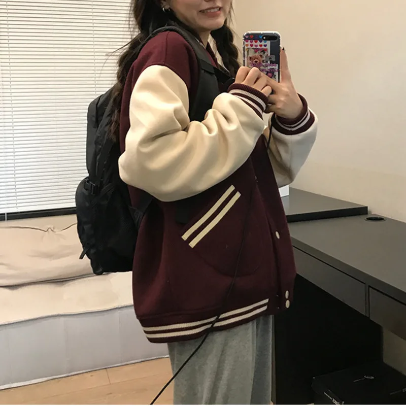Vintage Patchwork Women's Baseball Jacket Autumn Long Sleeve Single Breasted Oversized Streetwear Pocket Loose Warm Casual Coat
Vintage Patchwork Women's Baseball Jacket Autumn Long Sleeve Single Breasted Oversized Streetwear Pocket Loose Warm Casual Coat