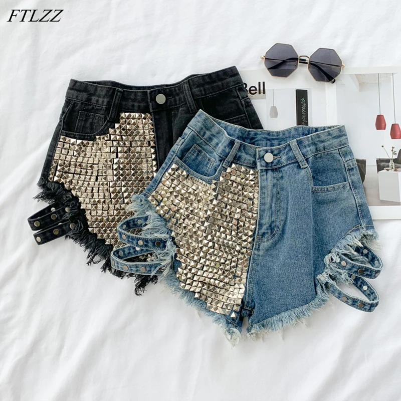 FTLZZ New Summer Women Punk Style Rivet Blue Denim Shorts Streetwear Female Wide Leg Hole Tassel High Waist Black Jeans Shorts
FTLZZ New Summer Women Punk Style Rivet Blue Denim Shorts Streetwear Female Wide Leg Hole Tassel High Waist Black Jeans Shorts