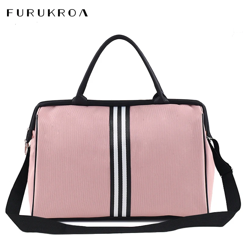 

Portable Travel Bag Female Big Fitness Duffel Bag Men Weekend Bags Nylon Overnight Striped Women Handbags bolsas viaje XA637B