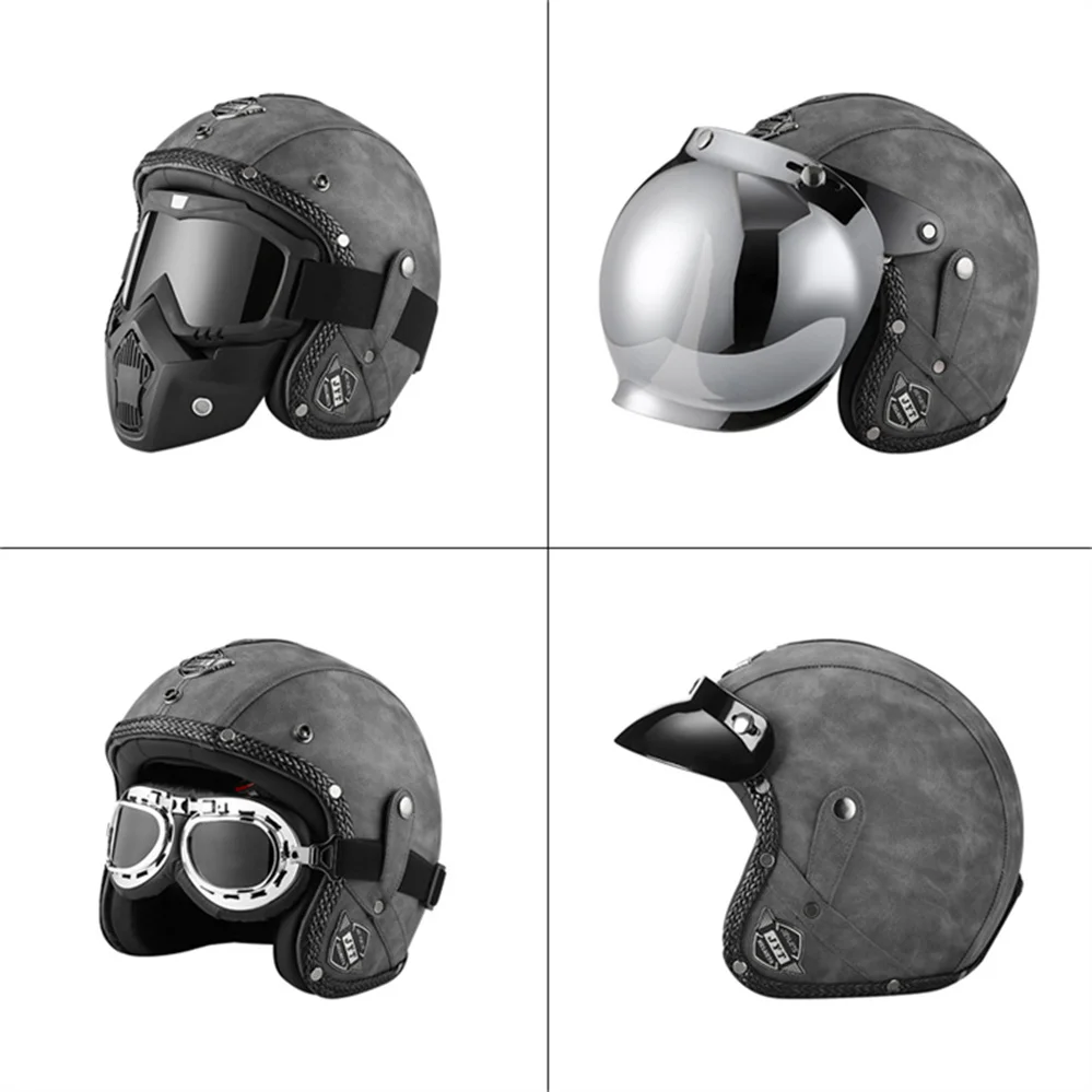

Мотоциклетный шлем в винтажном стиле ретро, немецкий шлем для мотокросса с открытым лицом, мотоциклетные шлемы Чоппер Кафе Racer Casco Moto DOT, 3/4