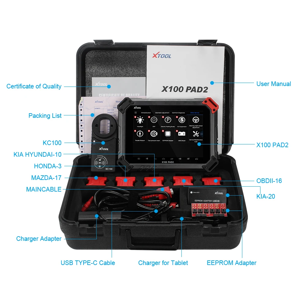 XTOOL X100 PAD2 PRO With KC100 Instrument Cluster/Key Programming/Immobilizer With VW 4th&5th IMMO For Skoda For BMW For Toyota
XTOOL X100 PAD2 PRO With KC100 Instrument Cluster/Key Programming/Immobilizer With VW 4th&5th IMMO For Skoda For BMW For Toyota