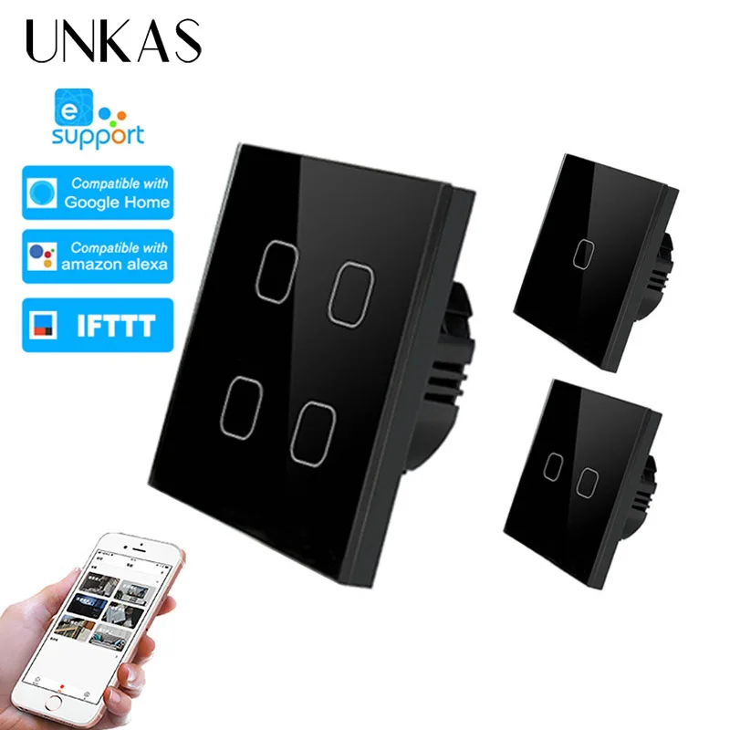 UNKAS ewelink умный дом 1/2/4 Gang 1 way беспроводной WiFi европейский стандарт сенсорный