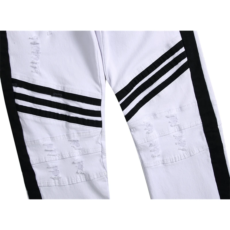 Men's white zipper jeans, black edge decoration, patchwork slim fit stretch hole men's casual pants
Men's white zipper jeans, black edge decoration, patchwork slim fit stretch hole men's casual pants