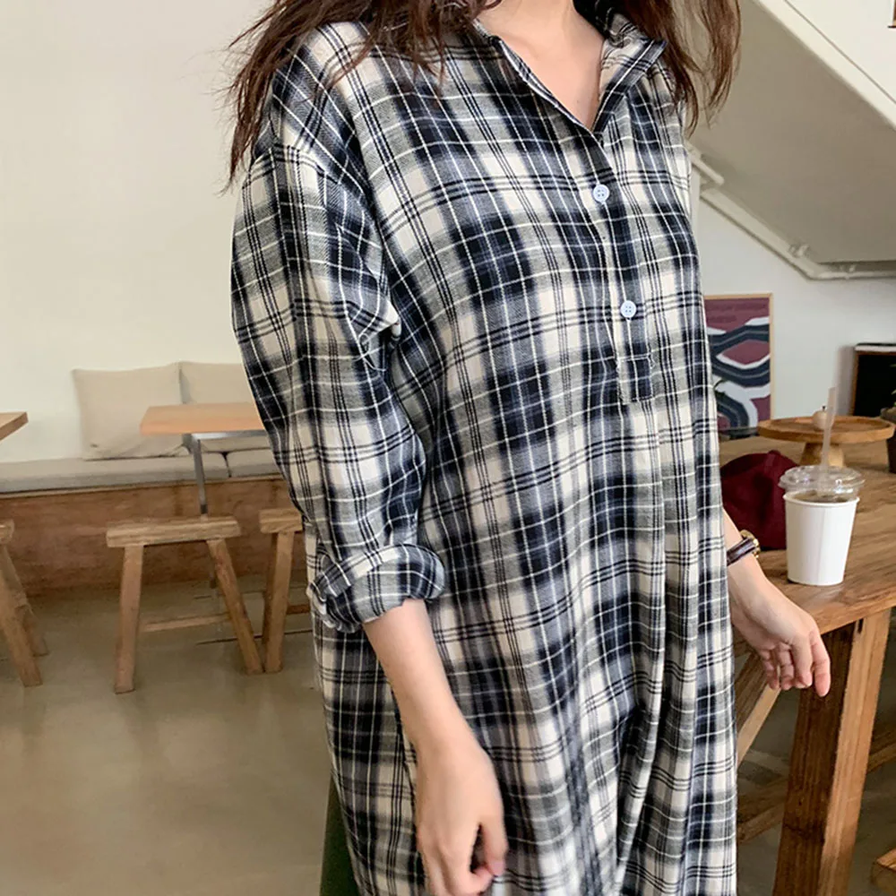 Japan Style Casual Korean Fashion 2021 Summer Women's Dress Loose Simple Lattice Color Contrast Lapel Long Sleeve
Japan Style Casual Korean Fashion 2021 Summer Women's Dress Loose Simple Lattice Color Contrast Lapel Long Sleeve
