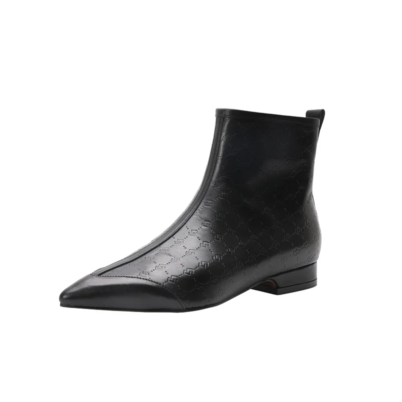 low heel flat women's boots short cowhide ankle boots embossed side zipper slimming Knight boots fleece thin boots
low heel flat women's boots short cowhide ankle boots embossed side zipper slimming Knight boots fleece thin boots