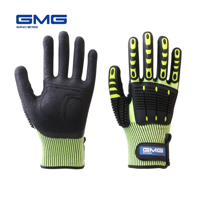 Противоударные перчатки антивибрационные маслостойкие желтые GMG HPPE TPR защитные