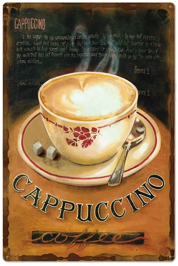 Original Retro Design Cappuccino Coffee Tin Metal Signs Wall Art | Thick Tinplate Print Poster Wall Decoration For Coffee
Original Retro Design Cappuccino Coffee Tin Metal Signs Wall Art | Thick Tinplate Print Poster Wall Decoration For Coffee