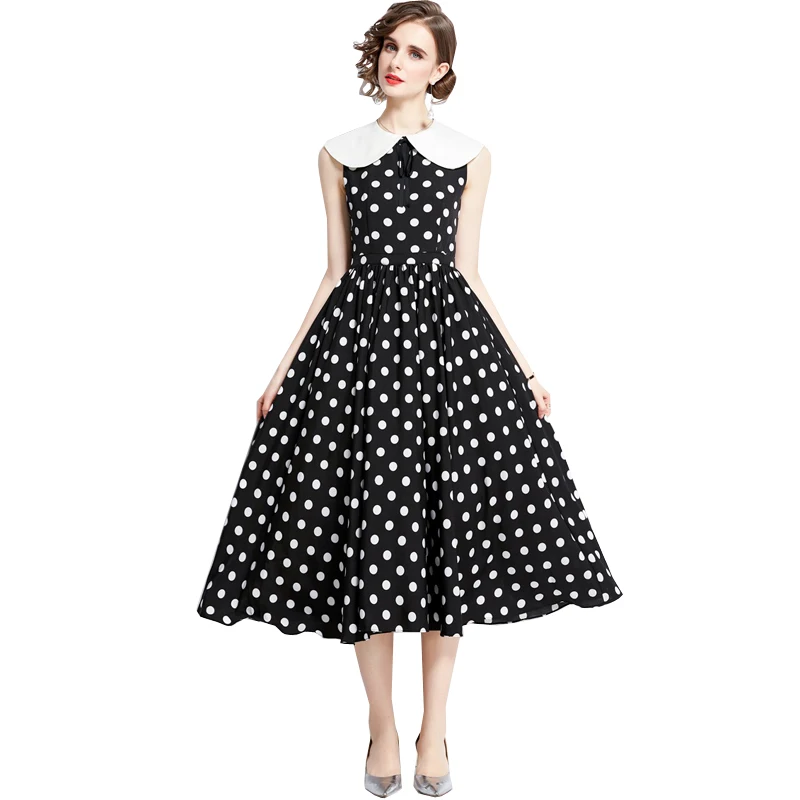 Vestidos De Fiesta 2021 Summer Fashion Designer White Dot Print Sleeveless Dress Peter Pan Collar Elegant Vacation Black Dresses
Vestidos De Fiesta 2021 Summer Fashion Designer White Dot Print Sleeveless Dress Peter Pan Collar Elegant Vacation Black Dresses