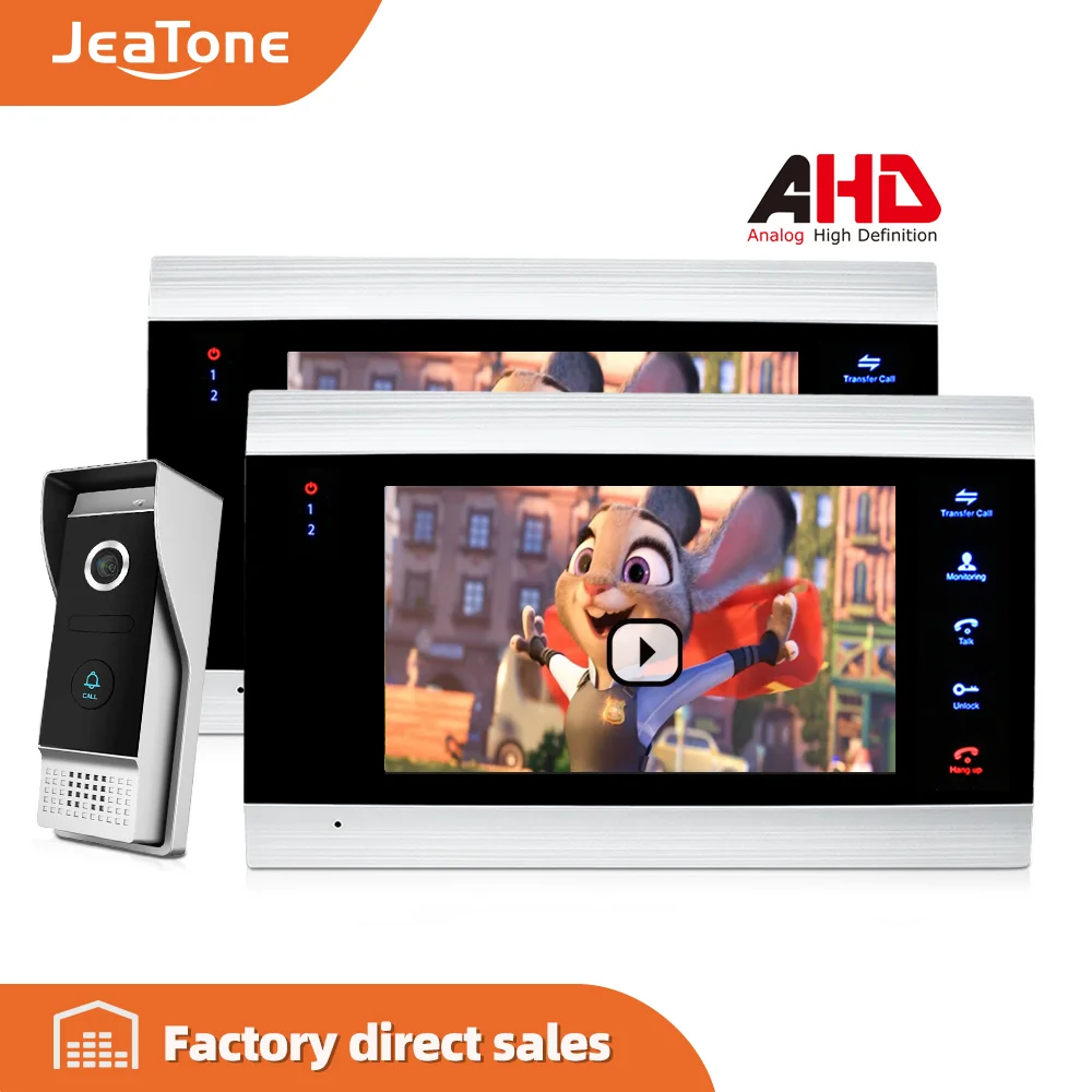 

720P/AHD 4 Wired 7'' Video Door Phone Intercom Door Bell Security System Voice message/Motion Detection/MP4 Player 2 Monitors