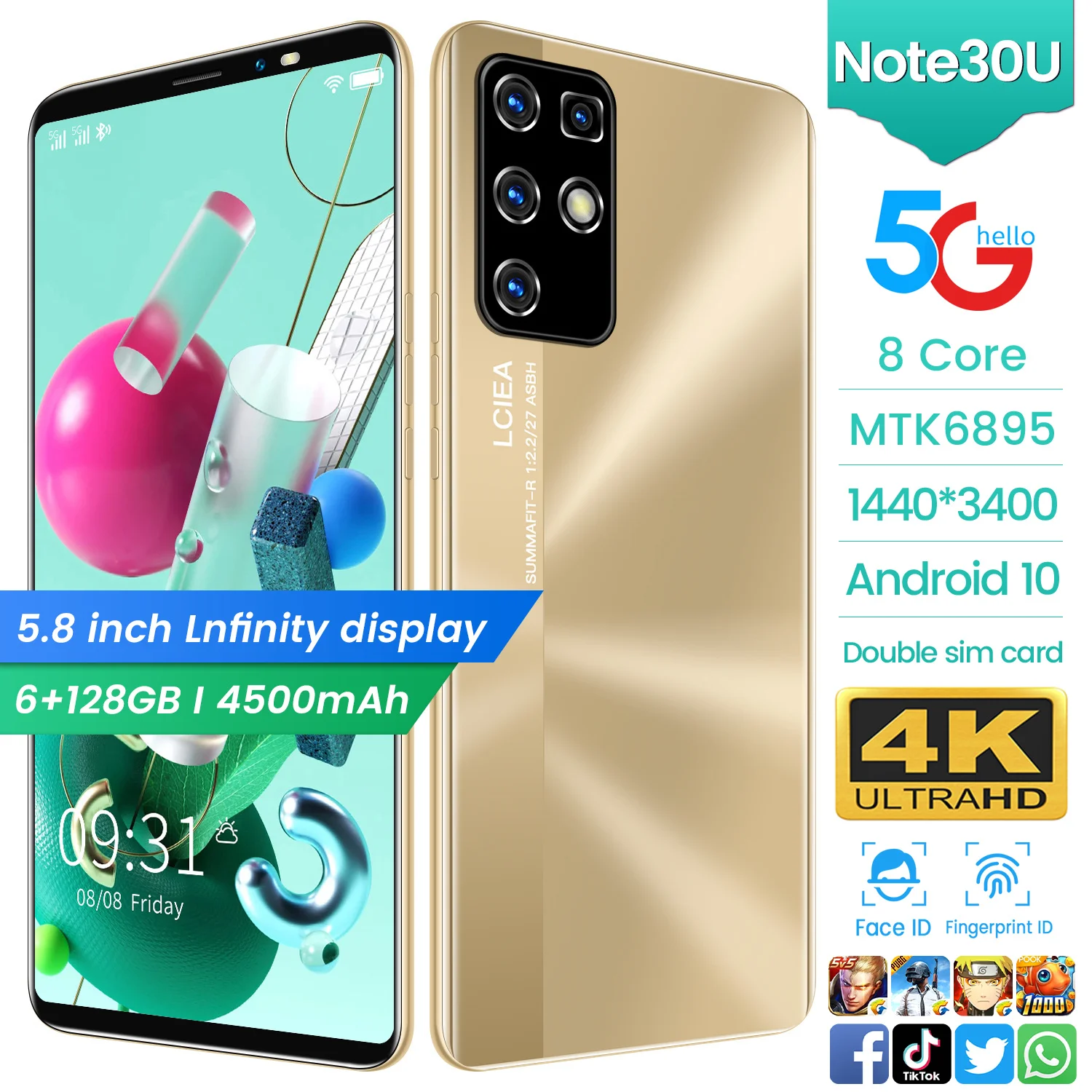 Hot NOTE30U 5.8 Inch 64Gb/128GB Andriod 10 Fingerprint Unlock 8 Core Mobile Phone Dual SIM 4500mAh 18+21MP MTK6598 Smartphones
Hot NOTE30U 5.8 Inch 64Gb/128GB Andriod 10 Fingerprint Unlock 8 Core Mobile Phone Dual SIM 4500mAh 18+21MP MTK6598 Smartphones