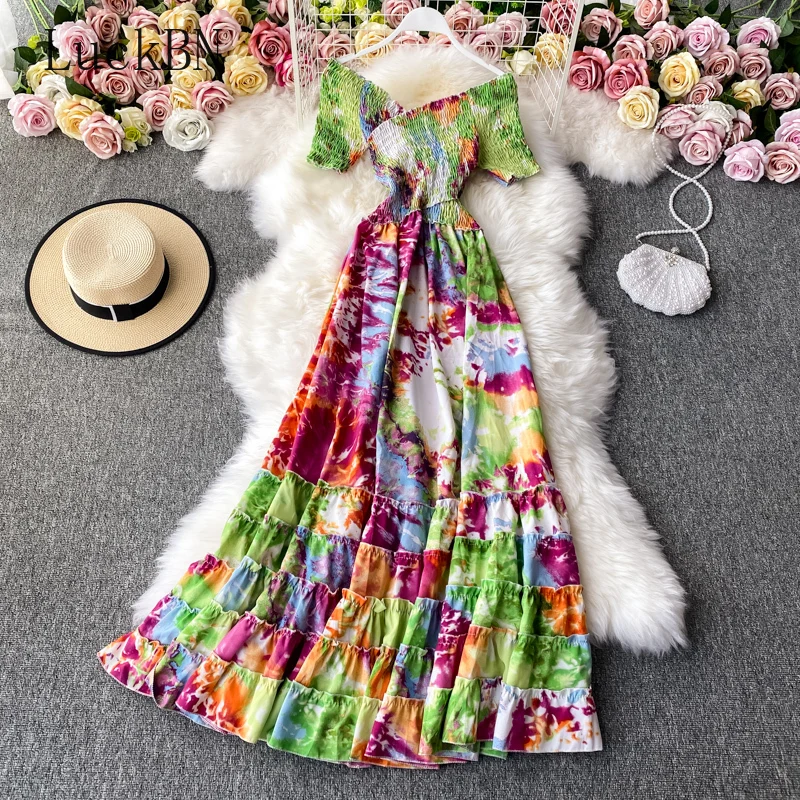 French Elegant Dresses Tie-dye Printed Bohemian Dress Retro One-shoulder Off-the-shoulder Dress with Waist and Big Swing 2021
French Elegant Dresses Tie-dye Printed Bohemian Dress Retro One-shoulder Off-the-shoulder Dress with Waist and Big Swing 2021
