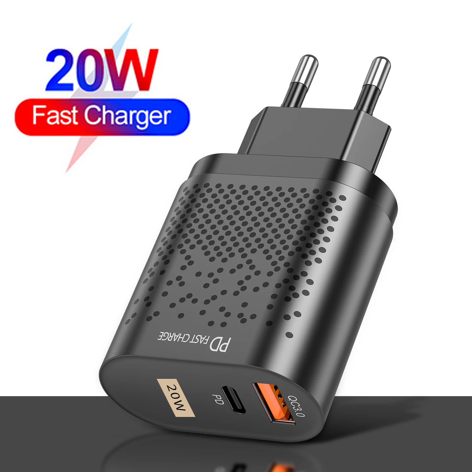 

QC3.0 20w usb type c charger quick charge mobile phone charger For Iphone 12 Samsung Xiaomi Ipad Huawei 2 ports wall chargers