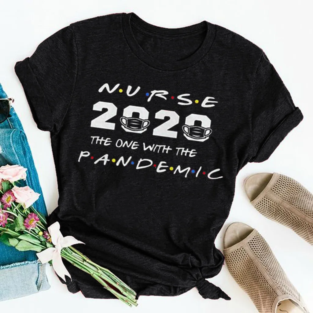 2020 футболка с надписью The One Where They cardined Social Distancing Harajuku Женские топы круглым