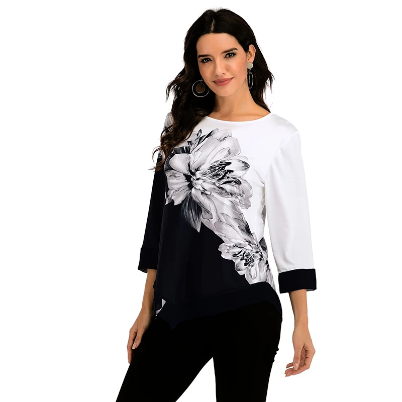 Blouses Women Spring Summer Printing Casual Three Quarter Sleeve Shirt Hem Irregularity Female Fashion Loose Shirt Plus Size
Blouses Women Spring Summer Printing Casual Three Quarter Sleeve Shirt Hem Irregularity Female Fashion Loose Shirt Plus Size