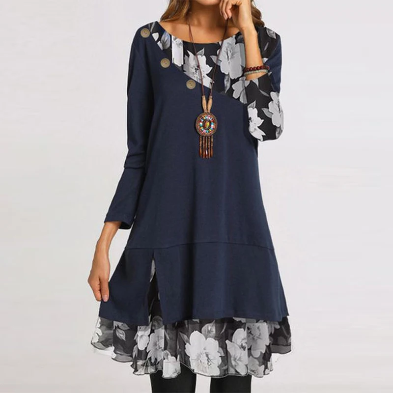 Fashion Women O Neck Print Floral Dress Women Casual Long Sleeve Plus Size Loose Dress Elegant Office Dresses Party Dress Ladies 
Fashion Women O Neck Print Floral Dress Women Casual Long Sleeve Plus Size Loose Dress Elegant Office Dresses Party Dress Ladies