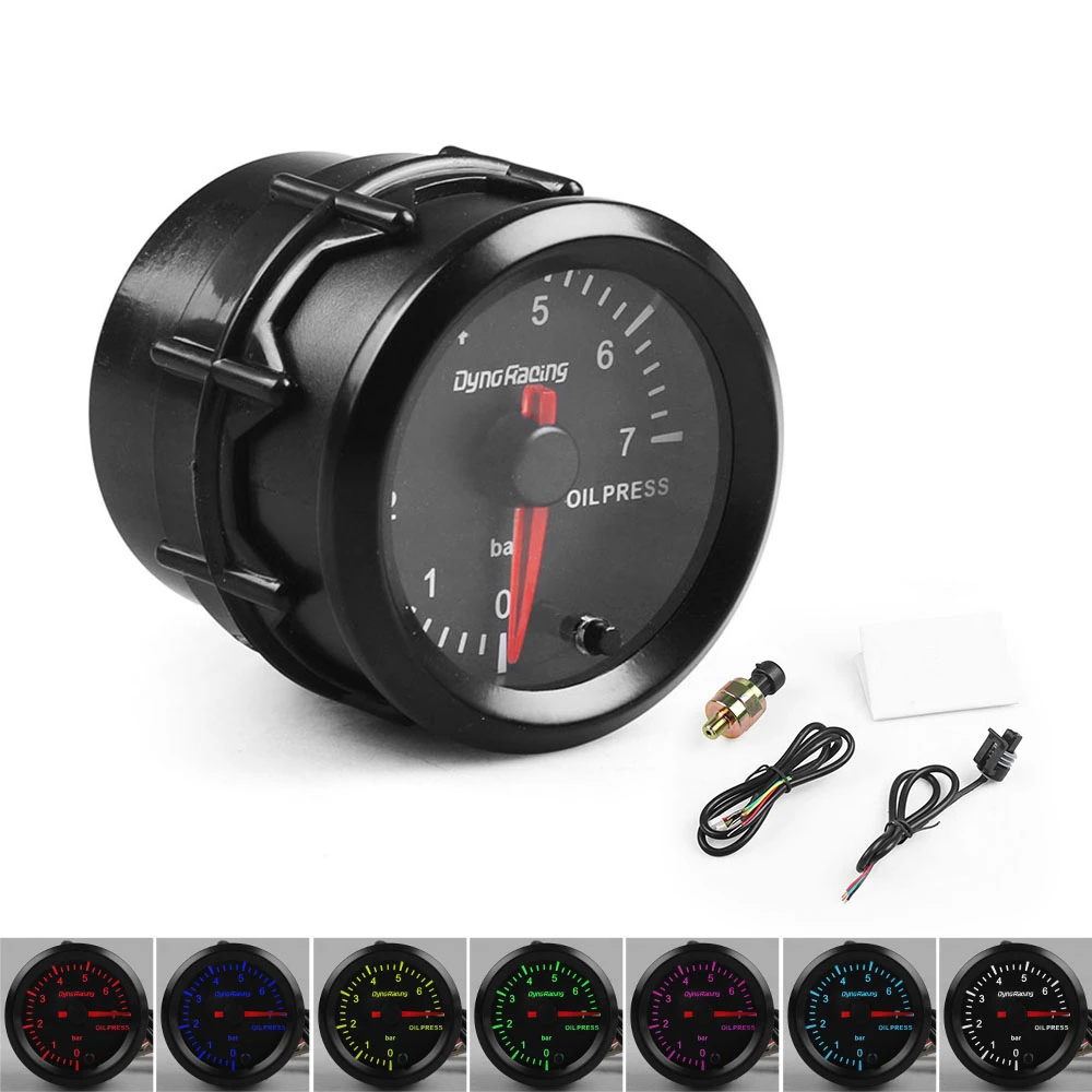 Dynoracing 2" 52mm 7 Colors changeful Backlight Oil Pressure Gauge BAR High Speed Stepper Motor With Sensor Car Meter TT101733 - купить