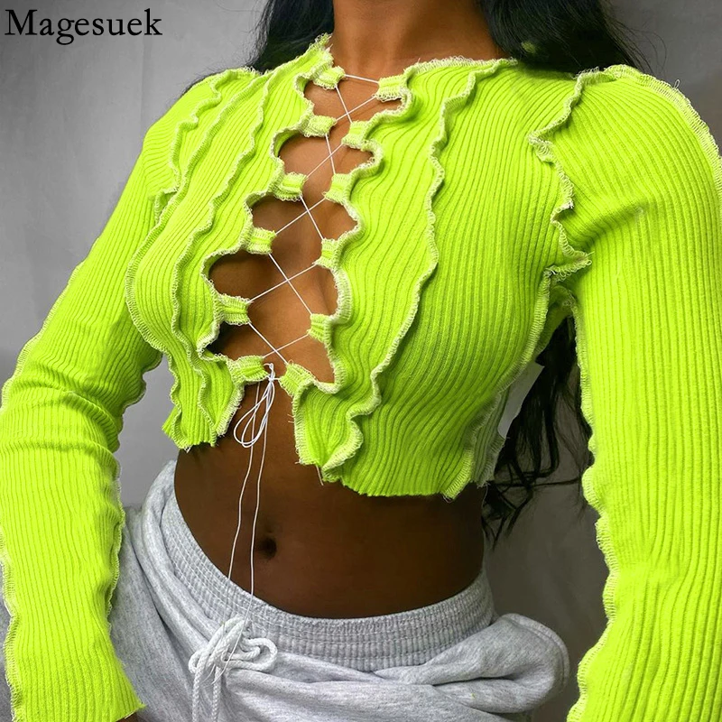 Sexy Bandage Hollow Out Blouse Crop Tops Long Sleeve T-shirt for Women Solid Spicy Girls Slim Tops Clothing Women Blusa 18211
Sexy Bandage Hollow Out Blouse Crop Tops Long Sleeve T-shirt for Women Solid Spicy Girls Slim Tops Clothing Women Blusa 18211