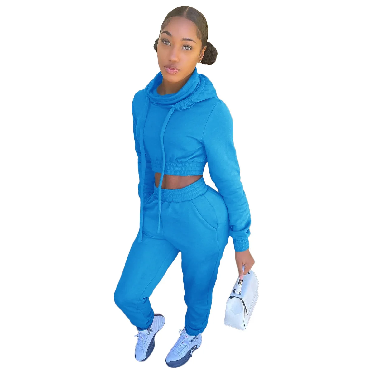 Fashion Sports Hooded Women Two Pieces Sets Long Sleeve Short Sweatshirt Tops High Waist Casual Ankle Banded Pants Tracksuit Set 
Fashion Sports Hooded Women Two Pieces Sets Long Sleeve Short Sweatshirt Tops High Waist Casual Ankle Banded Pants Tracksuit Set
