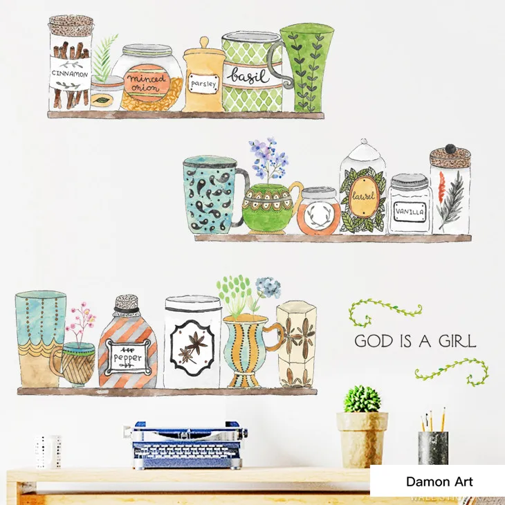 Cup Kitchen Flowers Wall Sticker Poster Nature Pictures for Living Room Bedroom Decor Wallpaper Vintage House Decoration | Дом и сад