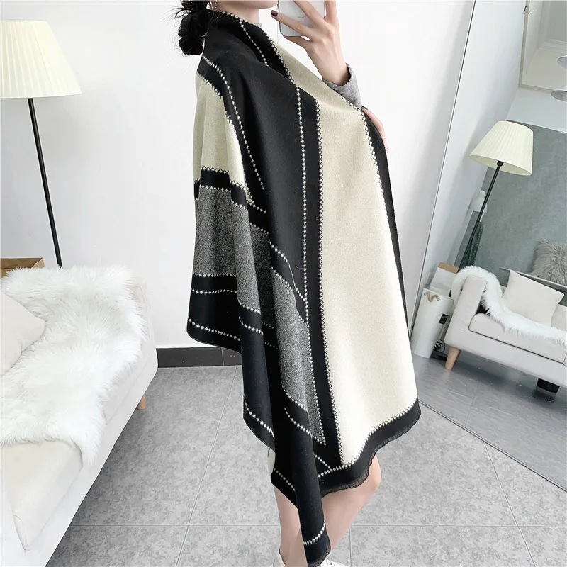 Scarf Women's Autumn and Winter Cashmere Like Long V-shaped Color Matching Warm and Thickened Shawl Korean Students 180*65cm
Scarf Women's Autumn and Winter Cashmere Like Long V-shaped Color Matching Warm and Thickened Shawl Korean Students 180*65cm