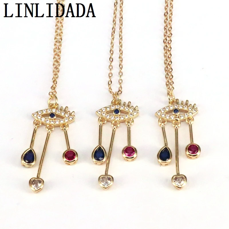 Ожерелье с кулоном золотистого цвета с микрозакрепкой из фианита, ожерелье с турецким глазом для женщин и девушек, модные украшения, 10 шт. 
Ожерелье с кулоном золотистого цвета с микрозакрепкой из фианита, ожерелье с турецким глазом для женщин и девушек, модные украшения, 10 шт.