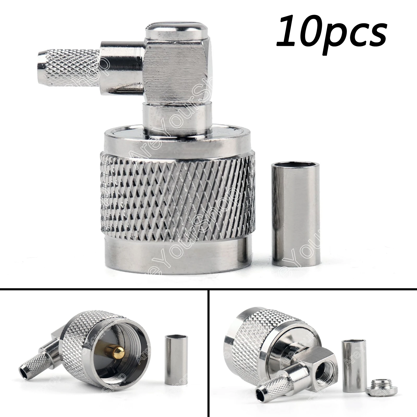 Areyourshop 10Pcs Connector PL259 UHF Male Crimp 90° RG58 RG142 LMR195 RG400 Right Angle
Areyourshop 10Pcs Connector PL259 UHF Male Crimp 90° RG58 RG142 LMR195 RG400 Right Angle