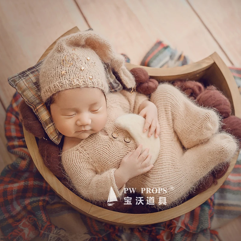 Vintage Newborn photography Props Hat Hand Knitted Sleep Bonnet Crochet Baby Star Photo Product | Мать и ребенок