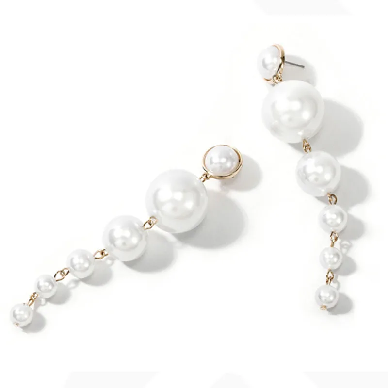 

2020 new fashion Elegant long Big Simulated Pearl tassels Earrings Pearls String Drop Earrings For Wedding Party