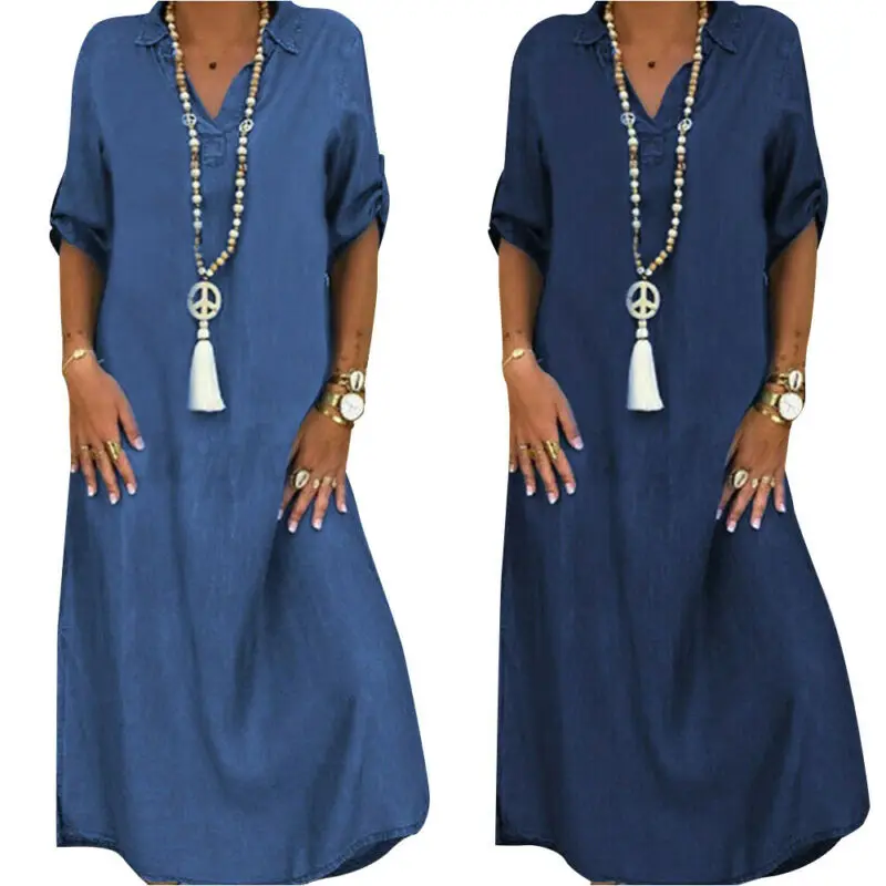 Womens Solid Short Sleeve V Neck Maxi Dress Casual Beach Holiday Denim Dresses
Womens Solid Short Sleeve V Neck Maxi Dress Casual Beach Holiday Denim Dresses