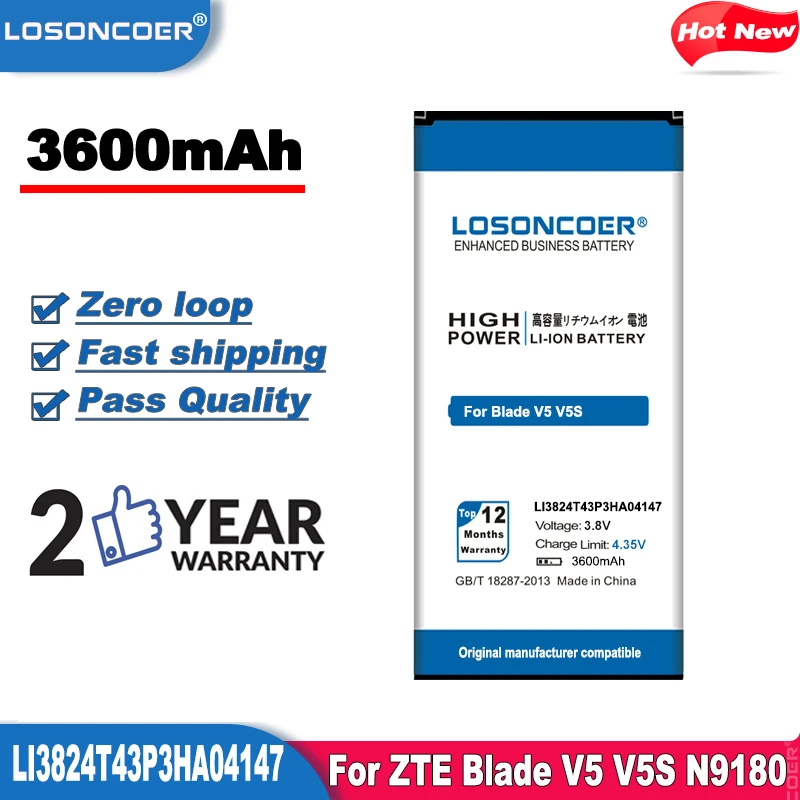 Аккумулятор LOSONCOER 3600 мАч для ZTE Blade V5 V5S аккумулятор N9180 U9180 V9180 N918ST Li3824T43P3hA04147 + номер