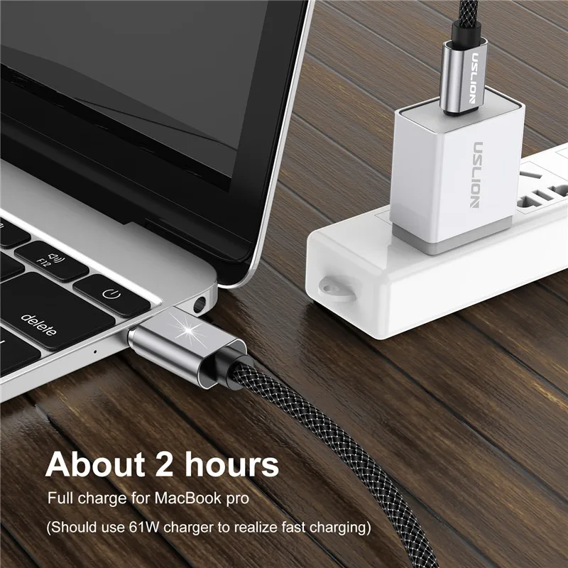 Магнитный кабель USLION 5A USB Type C к для MacBook 100 Вт PD Сверхбыстрая зарядка USB-C Type-C провод