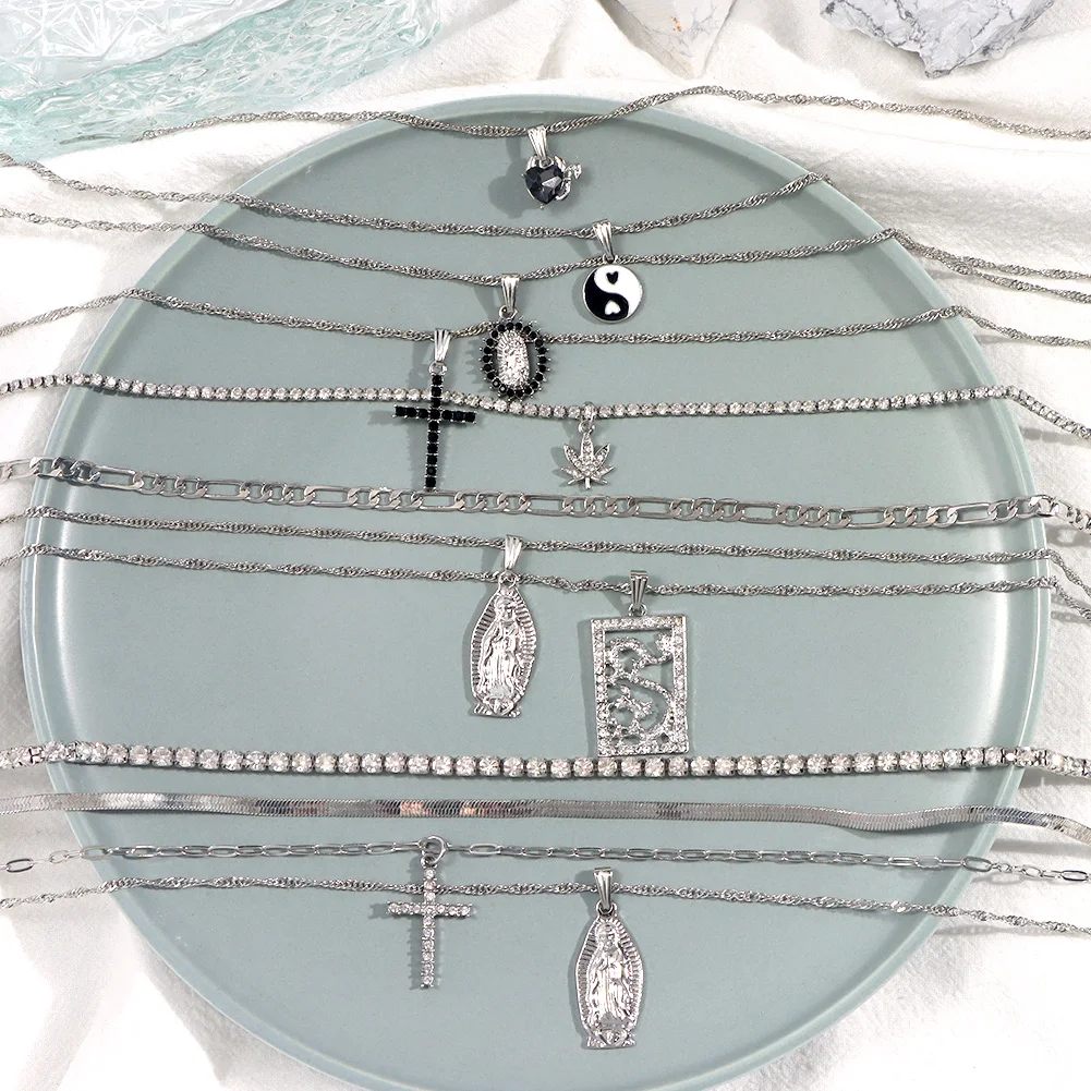 Punk Multilayer Crystal Dragon Pendant Necklaces For Women Silver Color Mary Portrait Cross Tennis Chain Necklace Collar Jewelry
Punk Multilayer Crystal Dragon Pendant Necklaces For Women Silver Color Mary Portrait Cross Tennis Chain Necklace Collar Jewelry