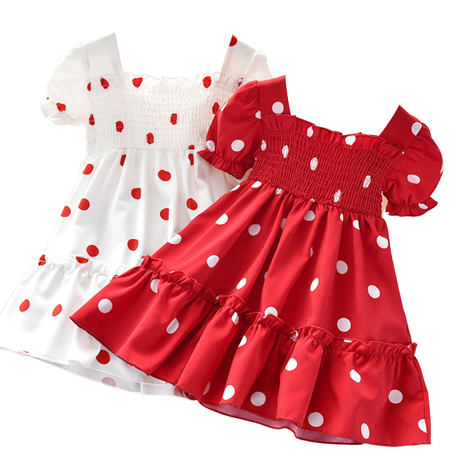 

Baby Girls Valentines Days Dress Summer Cute Baby Girls Dress Polka Dot Print Puff Sleeve Knee Length A-Line Dress 2-7Y