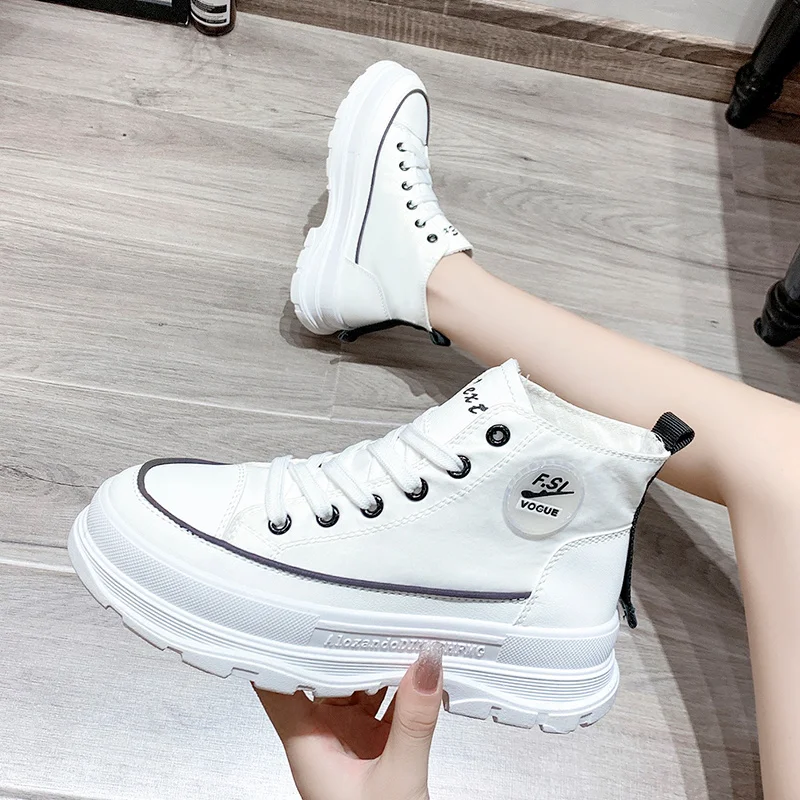 Fashion Punk High Top Women Skateboarding Shoes Increased Internal PU Sole Women Sneakers White Female Trainers Shoes 
Fashion Punk High Top Women Skateboarding Shoes Increased Internal PU Sole Women Sneakers White Female Trainers Shoes