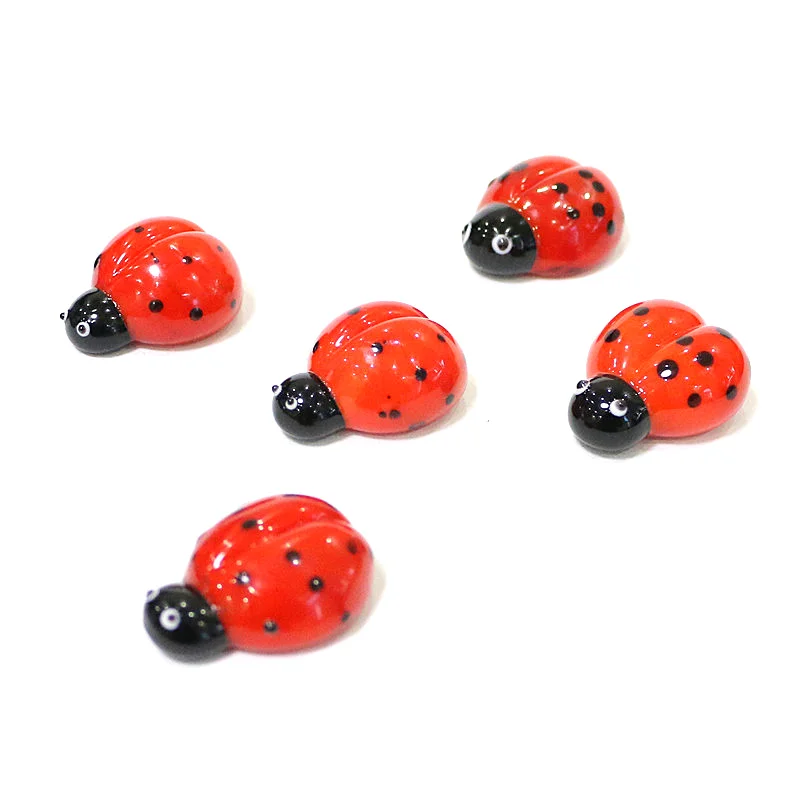 

5Pcs Cute Ladybug Mini Figurines Glass Craft Ornaments Tiny Insects Animals Fairy Garden Decor Supplies Ladybird Small Statues