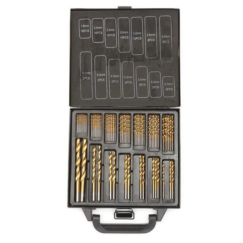 99Pcs Drill Bit HSS High Speed Steel Titanium Coated Twist Drill Bit Set Power Drilling Tools for Woodworking
99Pcs Drill Bit HSS High Speed Steel Titanium Coated Twist Drill Bit Set Power Drilling Tools for Woodworking