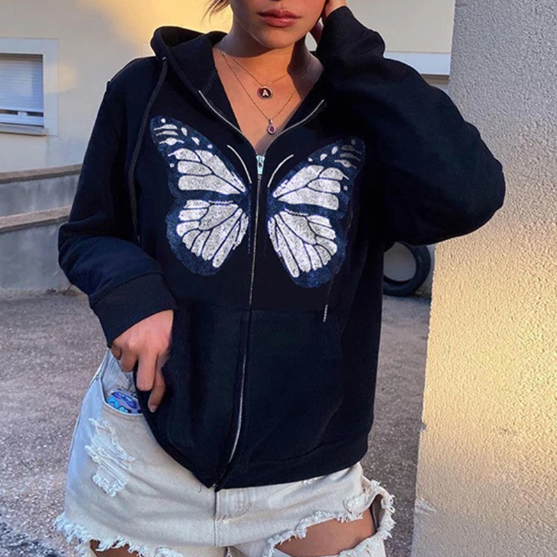 Kawaii Butterfly Graphic Cotton Black Y2K Oversized Hoodies Women 2021 Zip Up Long Sleeve Sweatshirts Streetwear Gray Top Autumn
Kawaii Butterfly Graphic Cotton Black Y2K Oversized Hoodies Women 2021 Zip Up Long Sleeve Sweatshirts Streetwear Gray Top Autumn