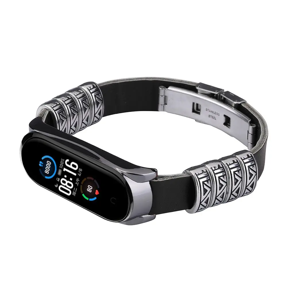 2020 Новинка подходит для Mi Band Xiaomi 5/5 NFC Пряжка оболочка Полосатый кожаный ремешок