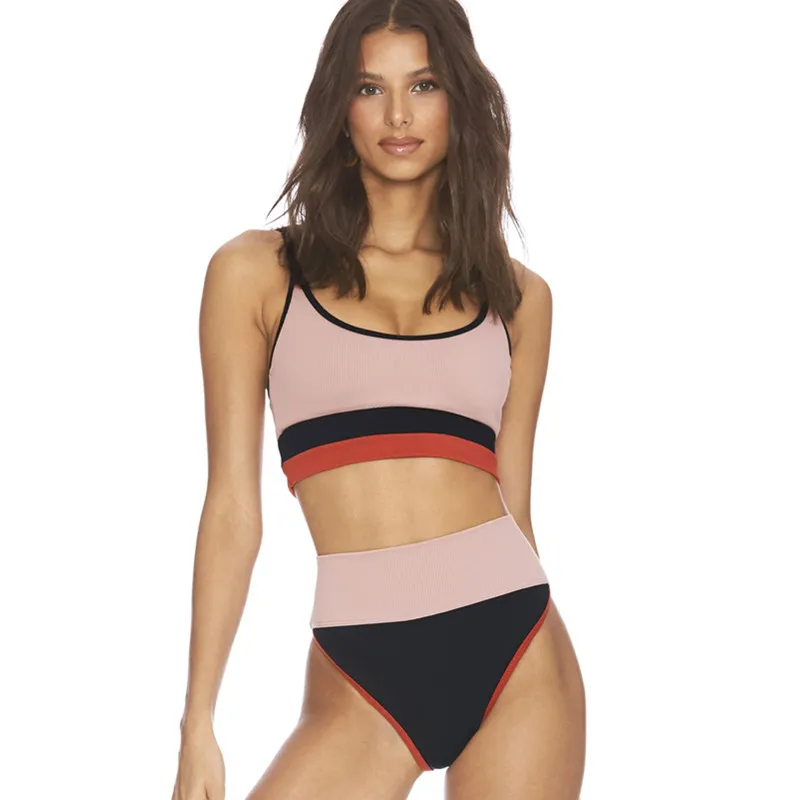 Ladies Swimsuit High Waist Bikini Two-Piece Set Quality Comfortable Adjustable Sling Color Block Rib Sexy Bikini bathing suit
Ladies Swimsuit High Waist Bikini Two-Piece Set Quality Comfortable Adjustable Sling Color Block Rib Sexy Bikini bathing suit
