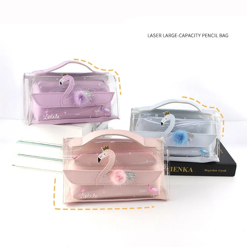 Transparent Girl Pencil Case PVC Large Capacity Pencil Bag With Handle Makeup Case Pen Holder Box Pencil Pouch Stationery 
Transparent Girl Pencil Case PVC Large Capacity Pencil Bag With Handle Makeup Case Pen Holder Box Pencil Pouch Stationery